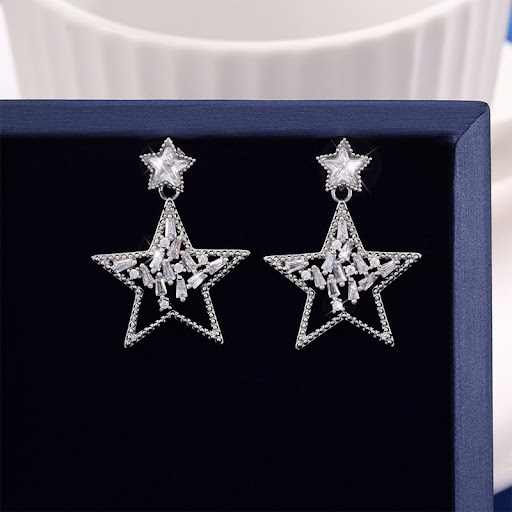 Title 2, Micro Inlaid Zircon Hollow Pentagram Stud Earri...