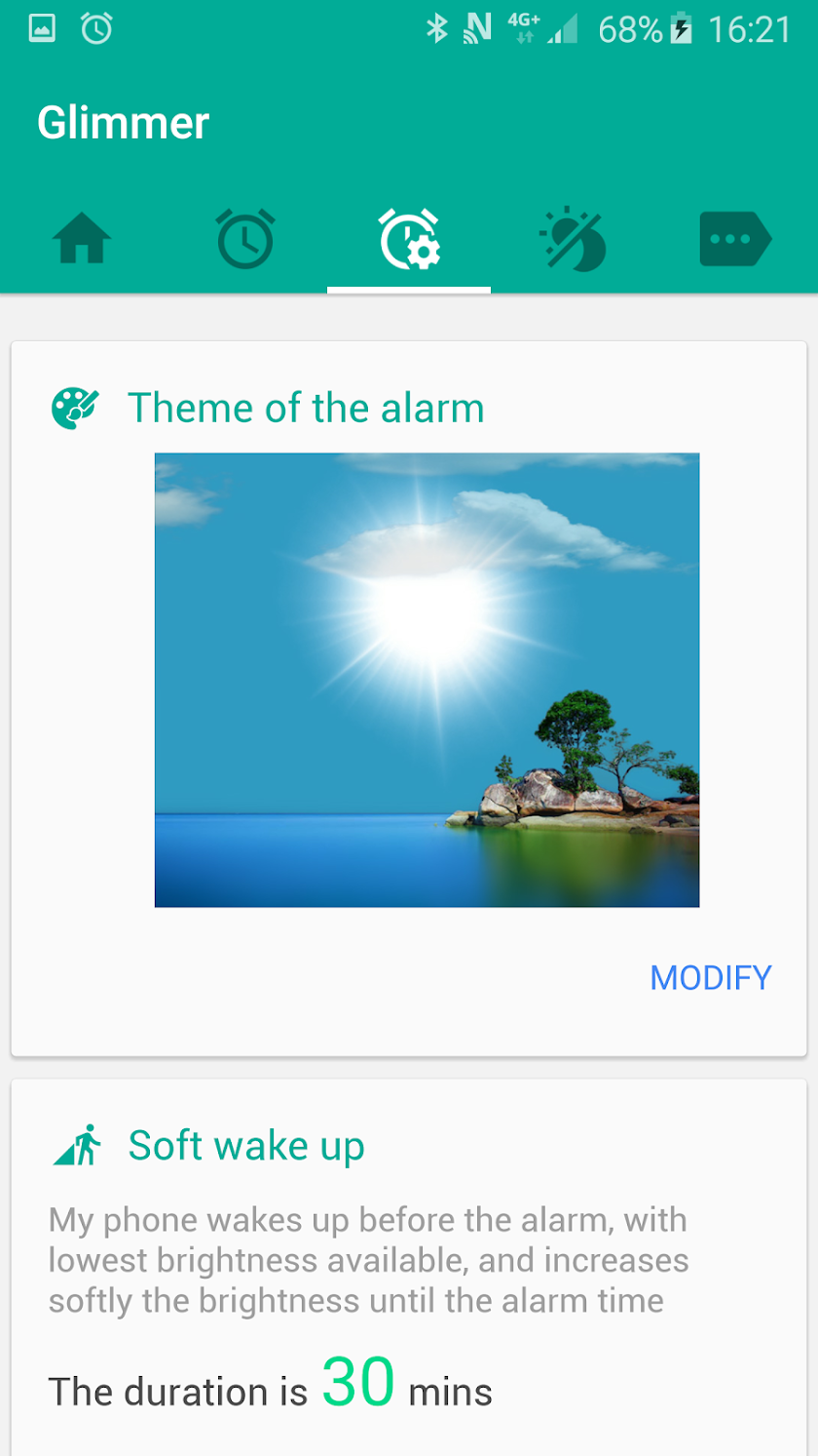 Glimmer (luminous alarm clock) Screen 3