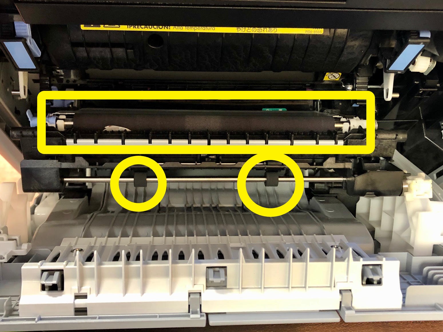 Printer pickup roller and transfer roller of a HP Color LaserJet Pro MFP M477fdn