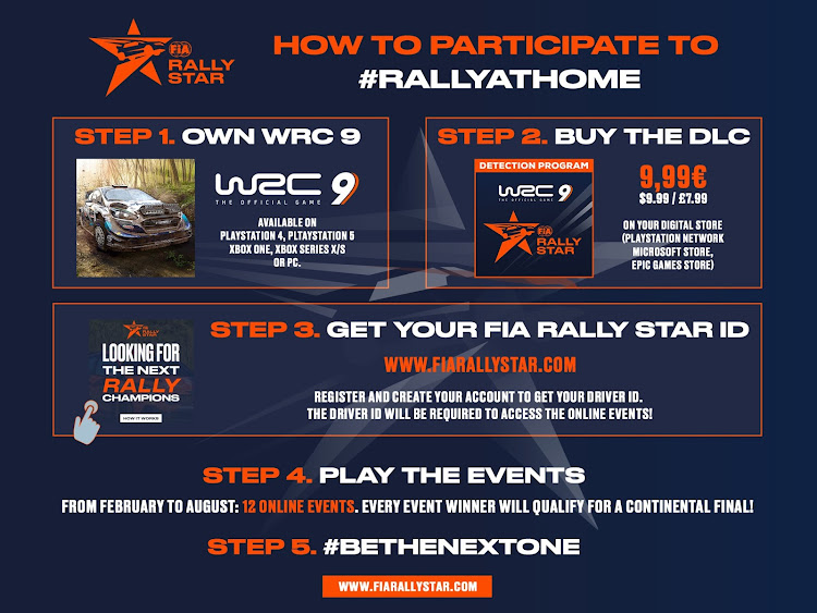 Motorsport South Africa along with FIA Rally Star offers you the chance to turn your online skills into a career as a professional rally driver by inviting you to take part in a series of 12 unique #RallyAtHome challenges using your own rig with WRC 9.