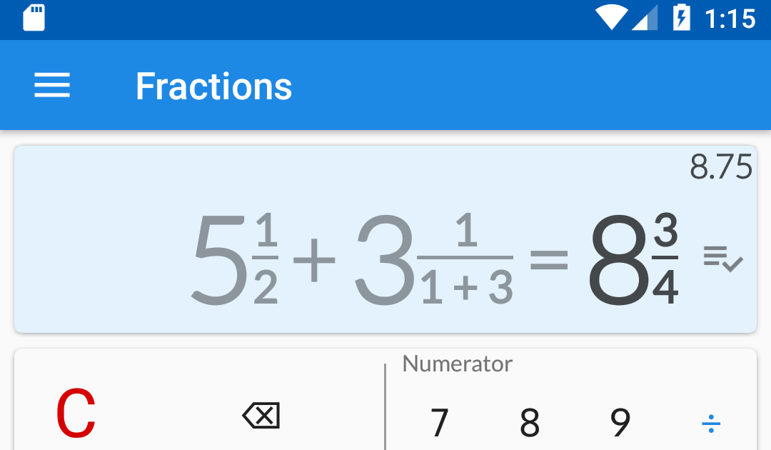 Subtract, multiply. Pi as a fraction. Apply Operations to Decimal fraction. 500/225 As Simplified fraction.