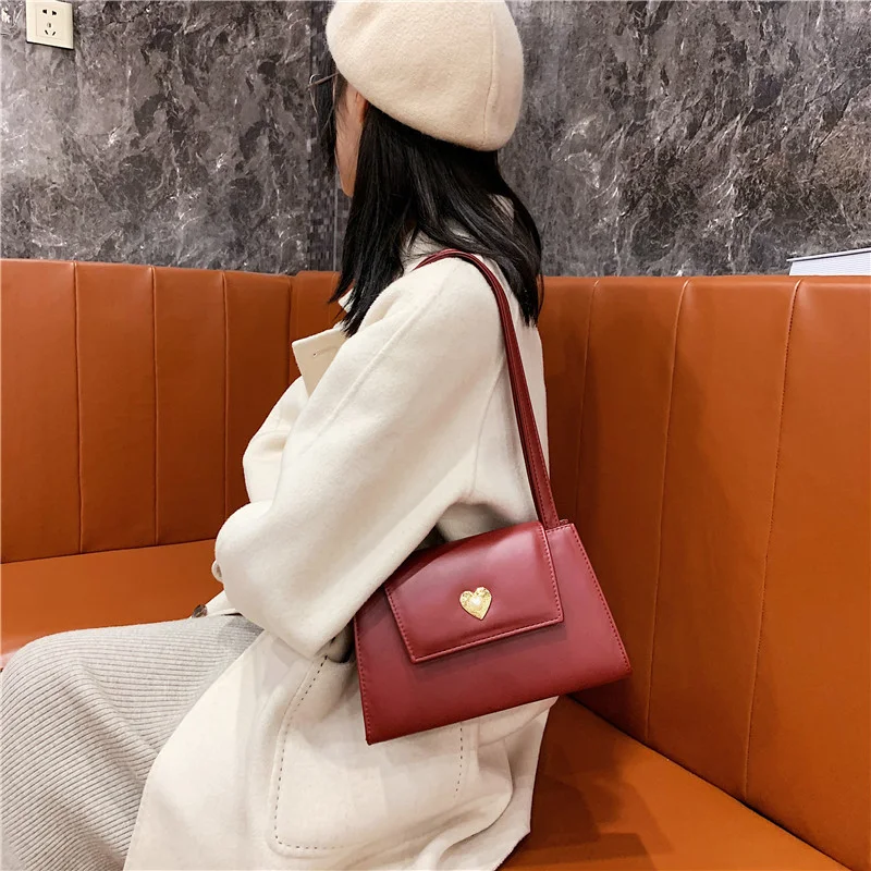 Bolso casual de hombro único con textura femenina Retro Love, ideal para uso diario. Diseño moderno y cómodo para mujeres, perfecto para cualquier ocasión.