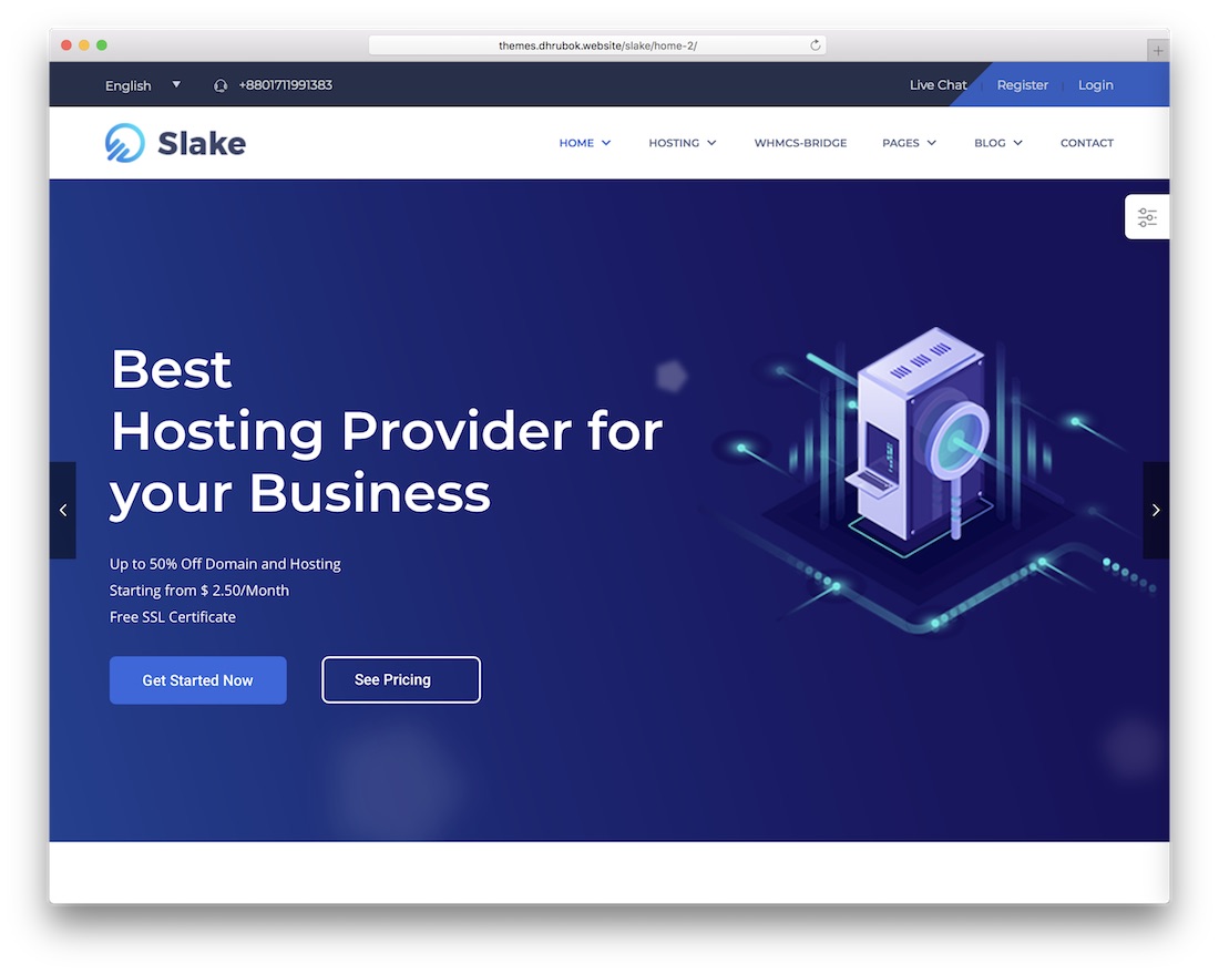 Slake hosting tema de wordpress