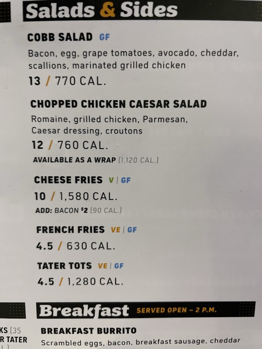 Topgolf gluten-free menu