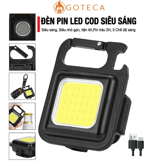 Đèn Pin Led Mini Siêu Sáng Cob - Đèn Pin Móc Khóa Dùng Mở Nắp Chai Đa Năng , Tích Điệ Và Nhấp Nháy - Goteca