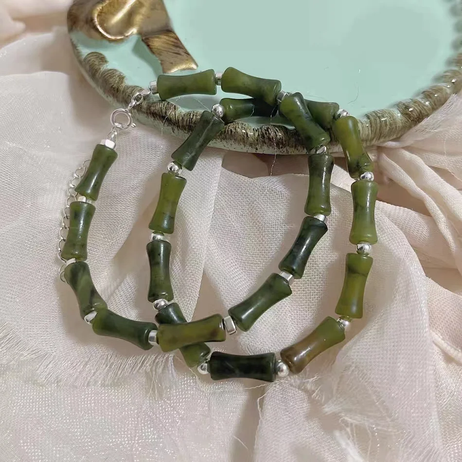 Pulsera con cuentas de bambú y jade de diseño original para hombre, estilo elegante y natural, pulsera de moda masculina.