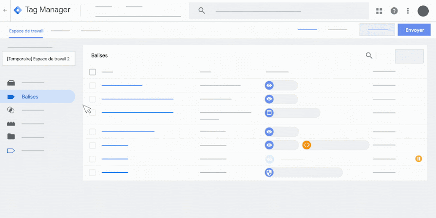 Animation montrant comment publier le conteneur dans Google Tag Manager