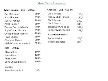Annapurnaa menu 
