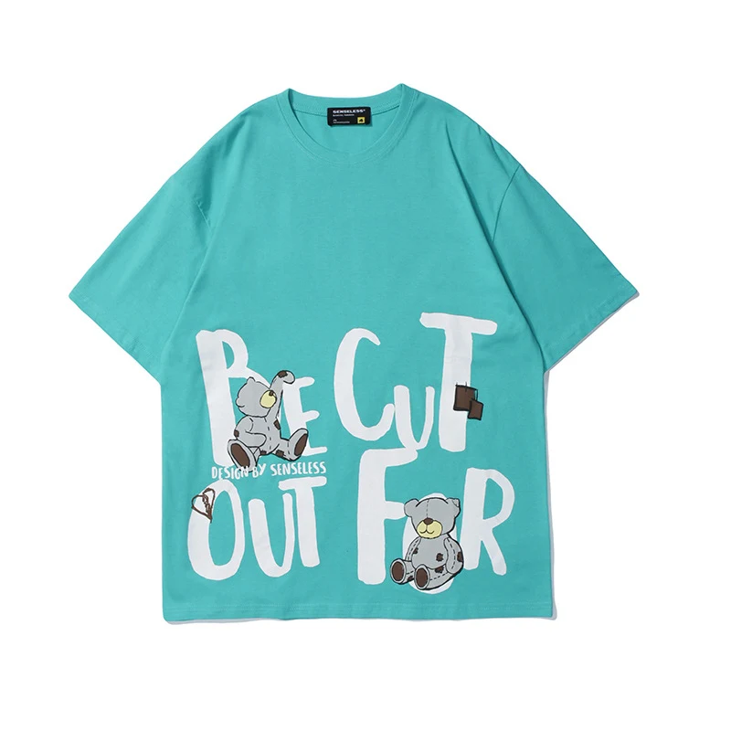 Fun Cartoon Bear Letter Print Short Sleeve