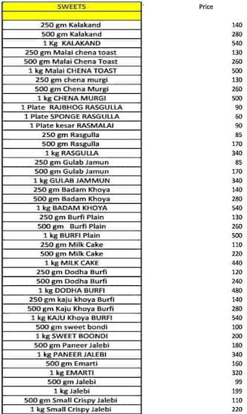 Havmor Ice Cream menu 