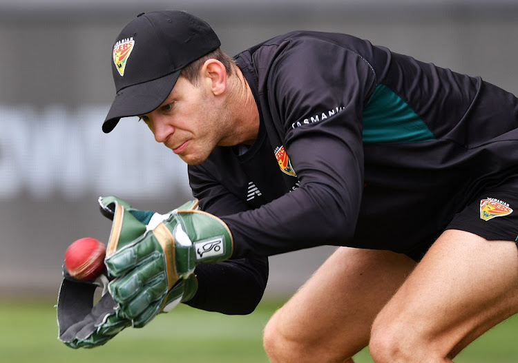 Tim Paine of the Tasmanian Tigers during the warm-ups for Sheffield Shield match against South Australia at the Adelaide Oval on October 18 2022.