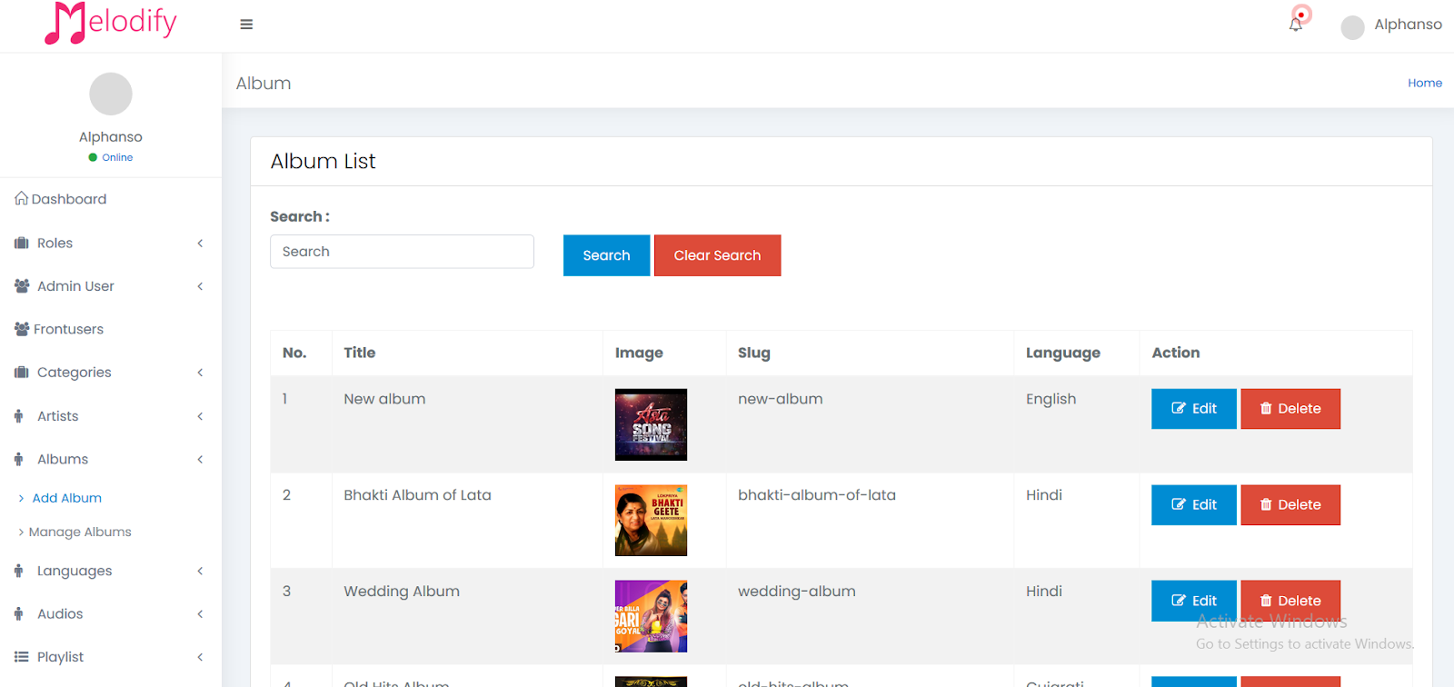 Manage album list
