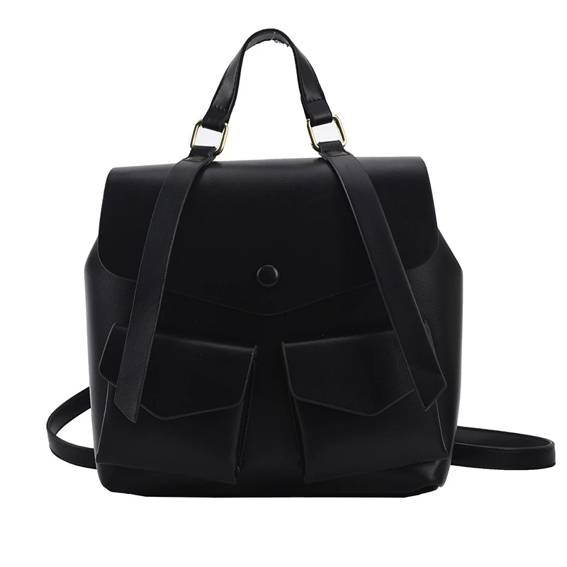 Mochila feminina grande em PU, estilo europeu e americano, com múltiplos bolsos, ideal para viagens, trabalho e uso diário.
