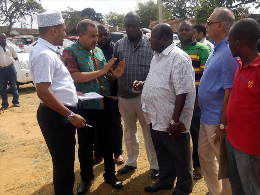 Mombasa Jubilee coordinator Suleiman Shahbal and other party leaders convene at the Tononoka Grounds, Mombasa county on November 17, 2016. /BRIAN OTIENO