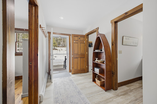 Hallway with boat-shaped shelf in this luxury house for sale in Chester ($649,000)