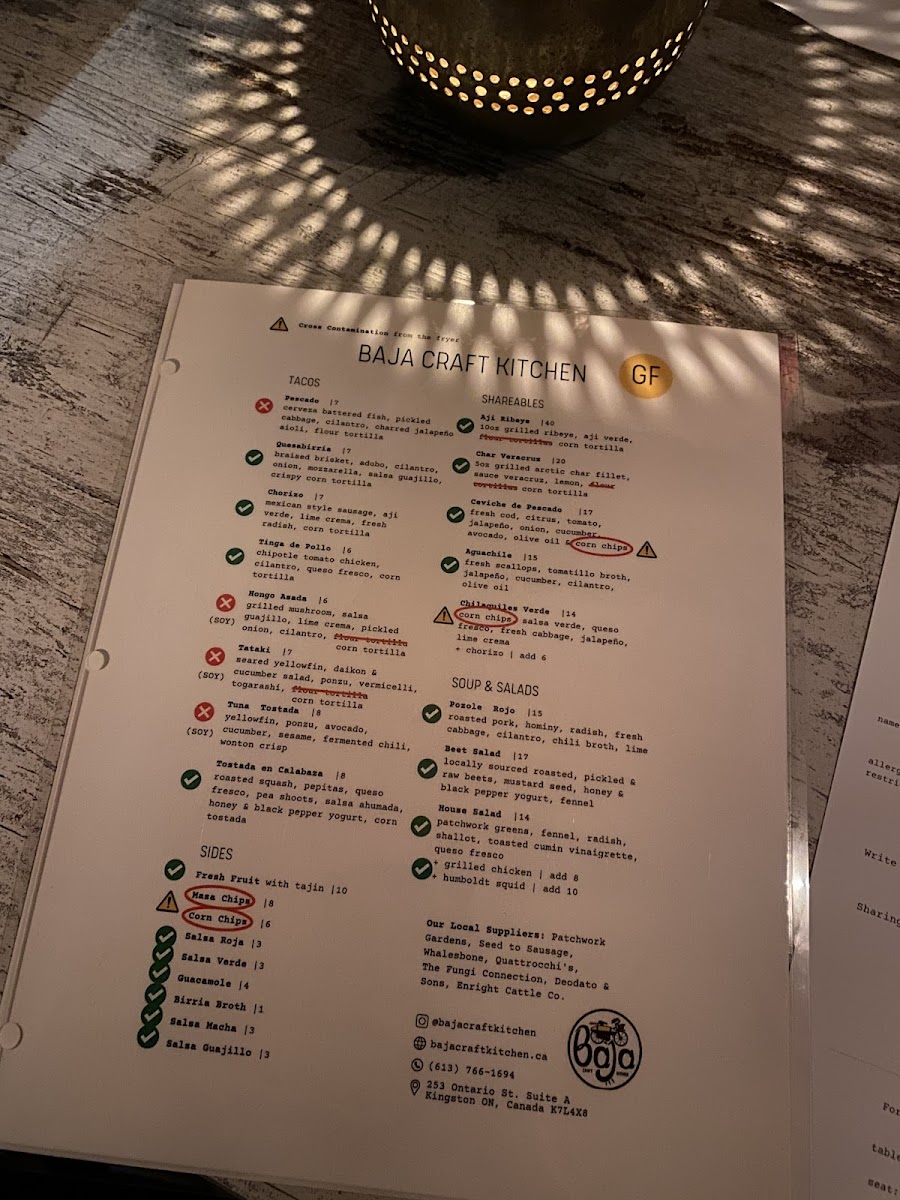 Gluten free menu upon request