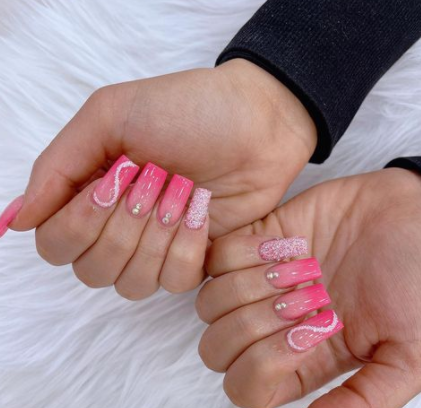 Crystal Pink Ombre Nail Designs