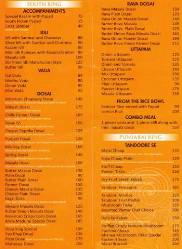 The Dosa King menu 