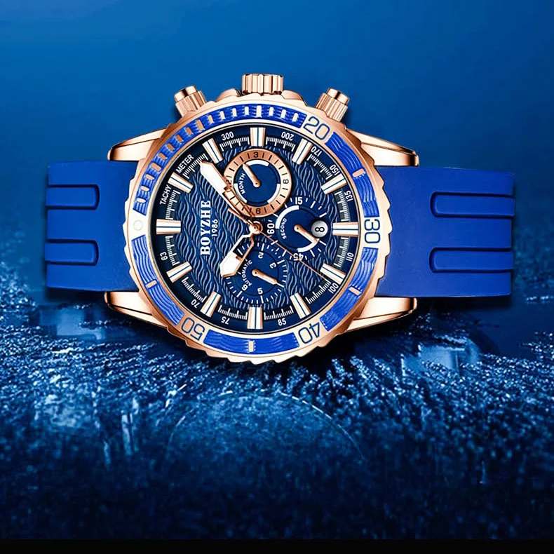 Relógio masculino multifuncional com pulseira de silicone e movimento mecânico. Durável, estiloso e perfeito para uso diário e esportes.