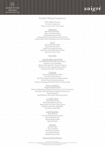 Anigre - Sheraton Grand Jakarta Gandaria City Hotel menu 