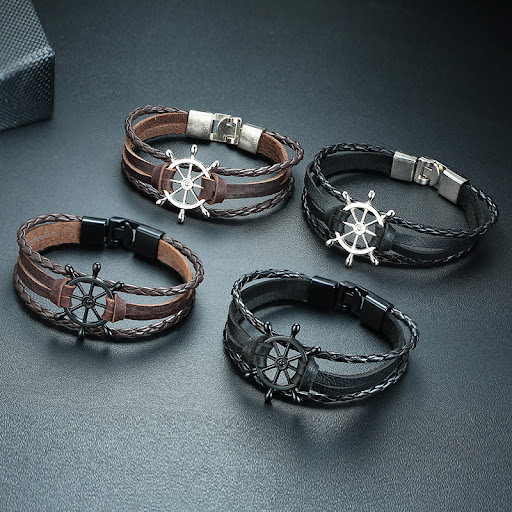 Title 4, Alloy Buckle Rudder Leather Bracelet Black. A s...