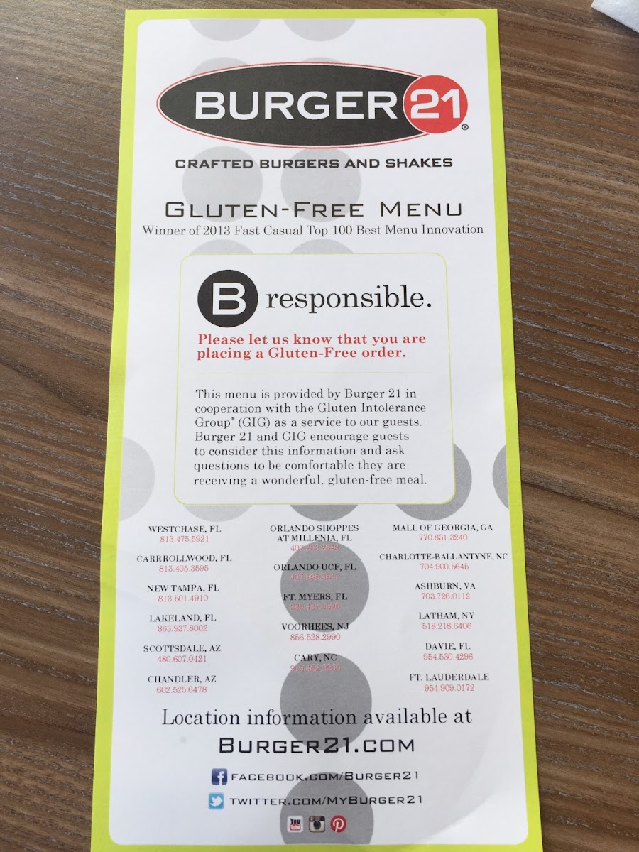 Gluten-Free at Burger 21