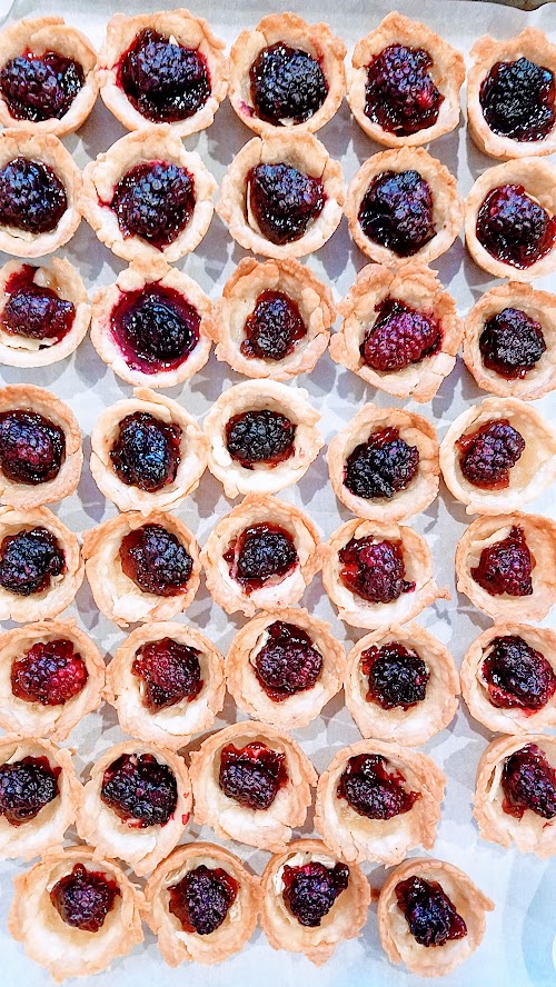 Berry Brie Bites, an easy recipe using only 4 ingredients, pie dough, brie, berry jam, and berry of your choice. Perfect for a party or potluck.