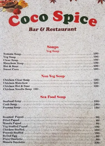 Coco Spice menu 