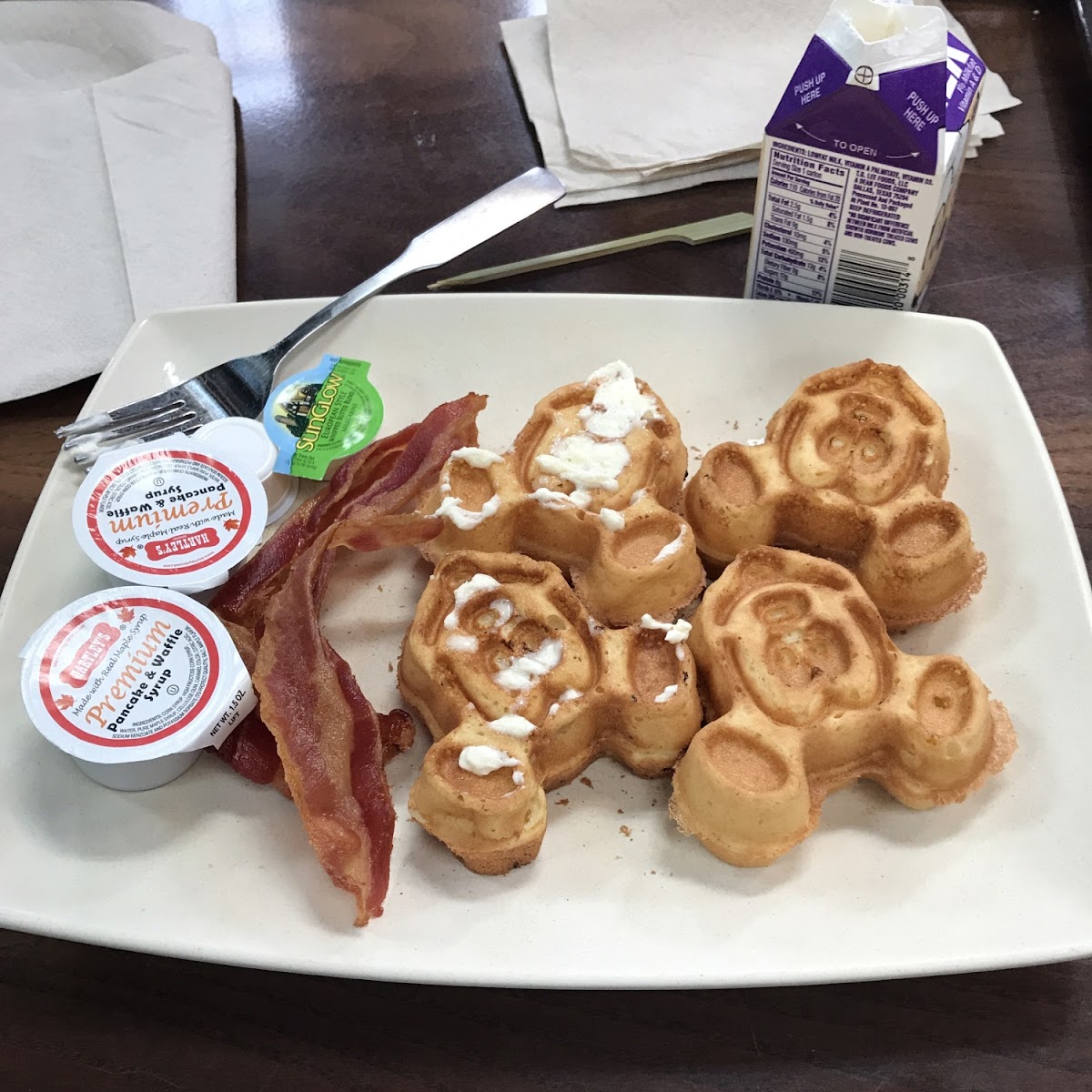 GF Mickey waffles and bacon!