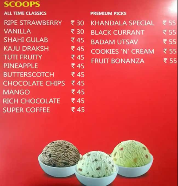 Koldplay Ice Creams menu 