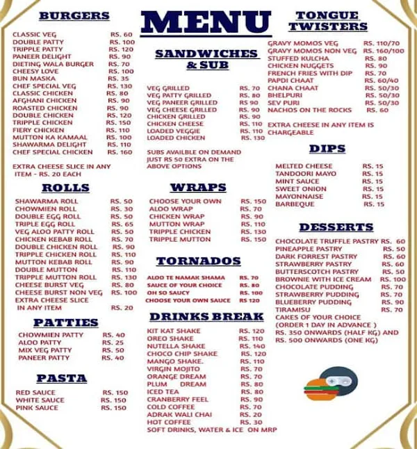 Chillyard Cafe menu 