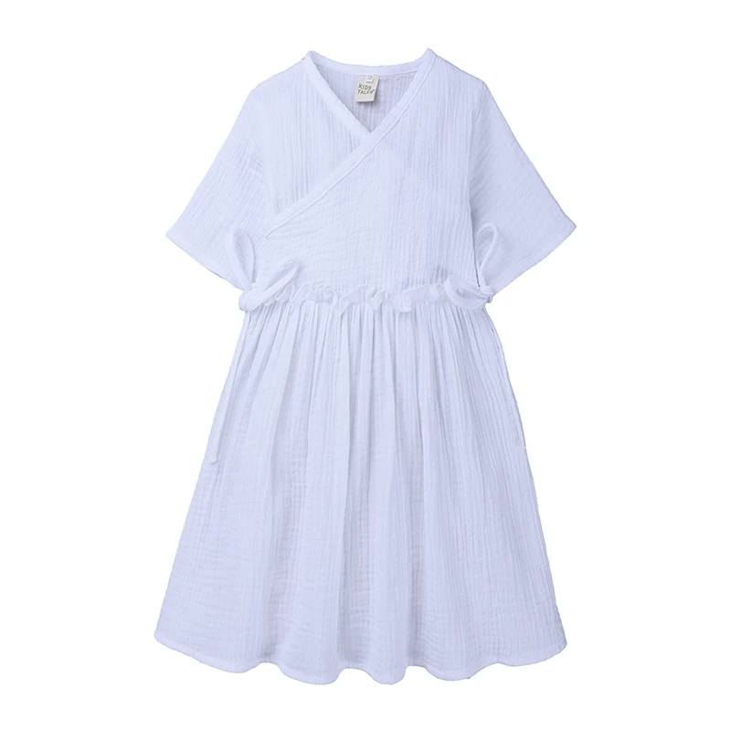 Meisjes Sling Jurk van katoen en linnen, retro stiksels, perfect voor de zomer, comfortabele en luchtige jurk met schattige details.