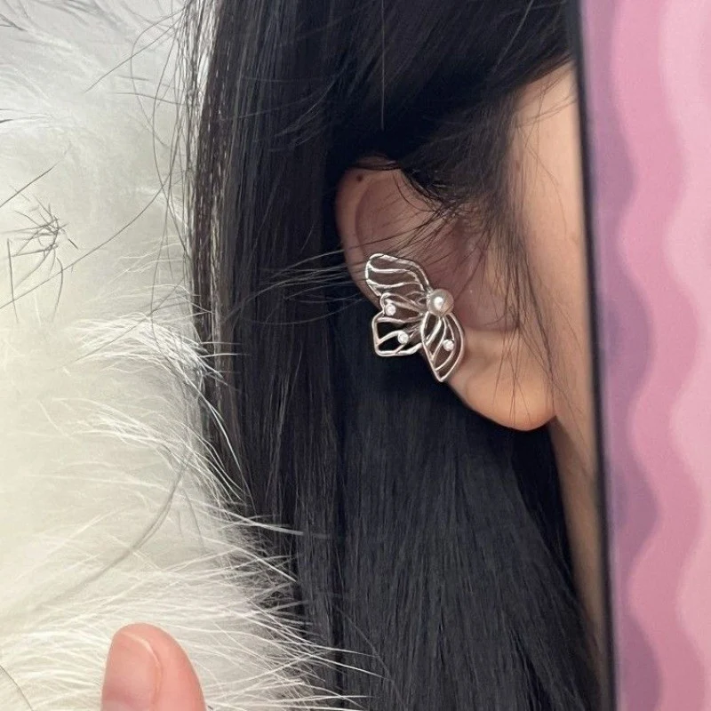 Nouveaux boucles d'oreilles chinoises papillon perle, style clip sur l'os de l'oreille, design unique pour un look élégant