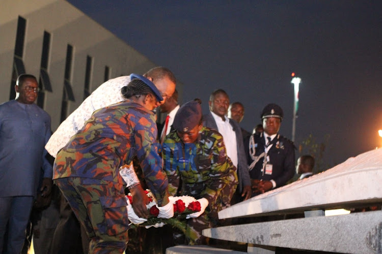 President Uhuru Kenyatta lays wreath to the tomb of the unknown warriors at Uhuru Gardens on May 31,2022.