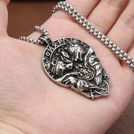 Title 1, Viking Vintage Double Wolf Titanium Steel Neckl...