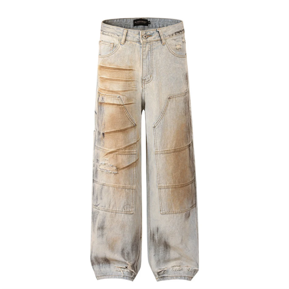 Heren shabby dirty loose hole jeans, perfect voor een nonchalante look, losse pasvorm en comfort, ideaal voor dagelijks gebruik.