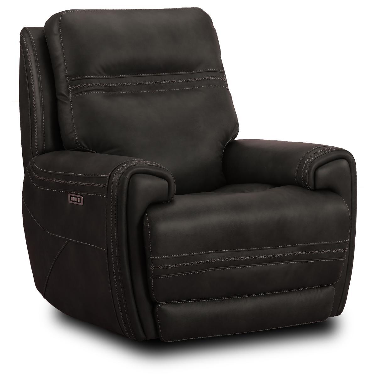 Dark Leather Power Recliner with Cup Holders