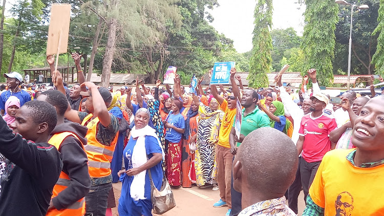 Supporters wait for their candidate to be cleared by IEBC at Matuga in Kwale county in June 2022