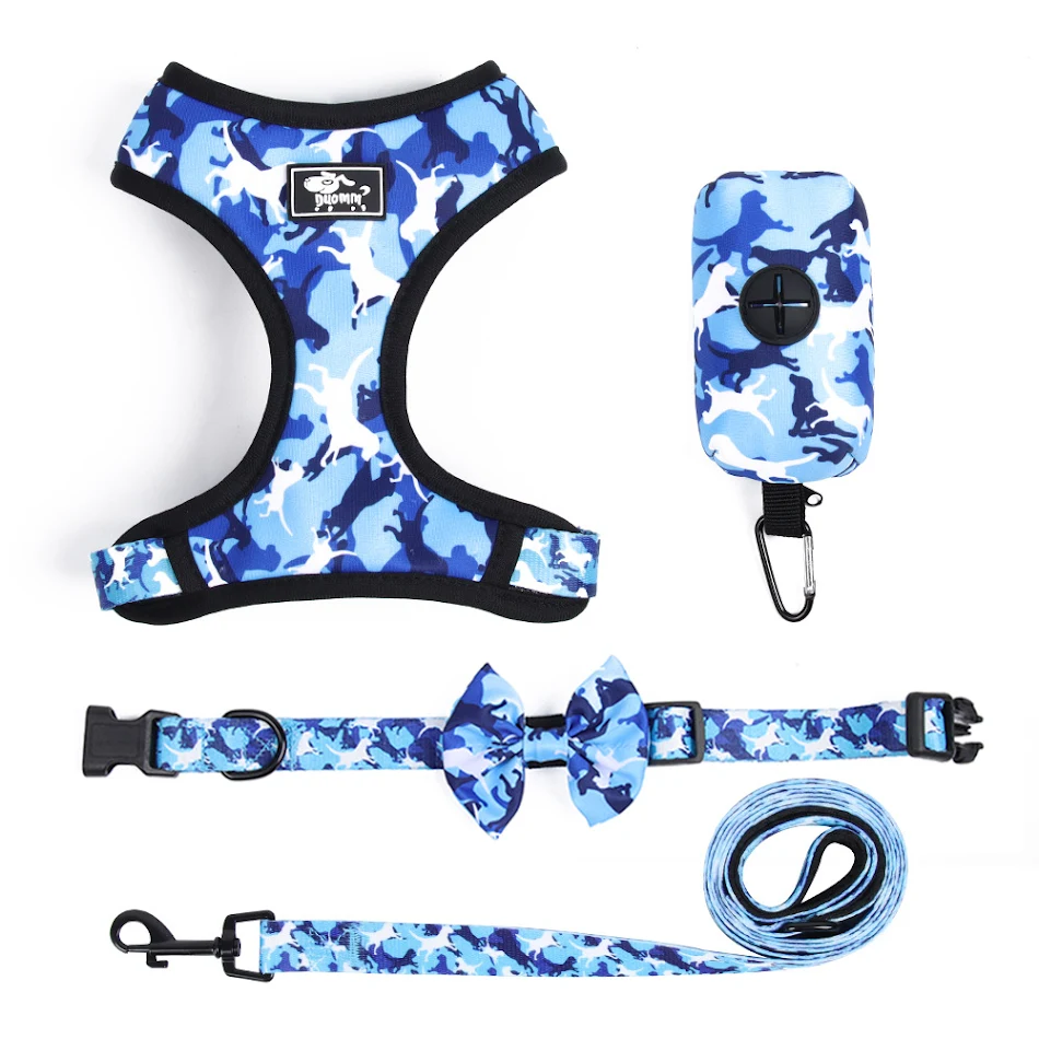 Conjunto de peitoral estampado com guia para cães, suprimentos para animais de estimação, seguro, confortável e estiloso para passeios.