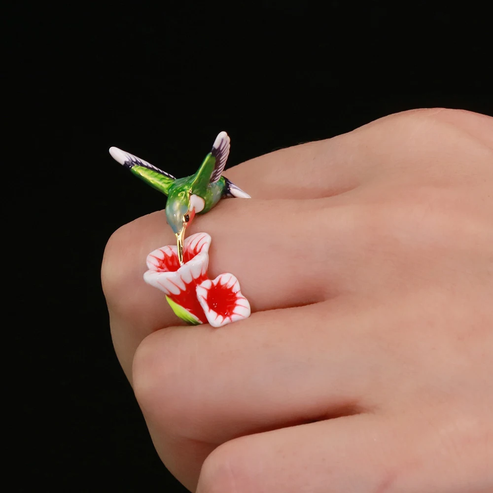 Title 4, Bague design de niche Colibri et Fleur, un bijo...