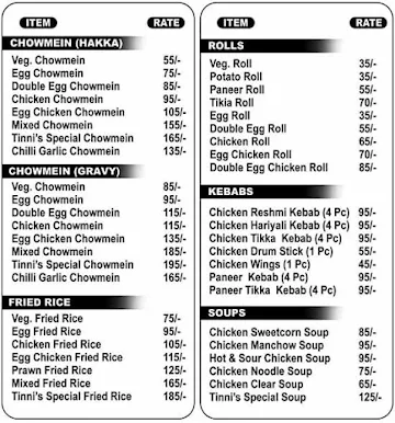 Tinni's Kitchen menu 