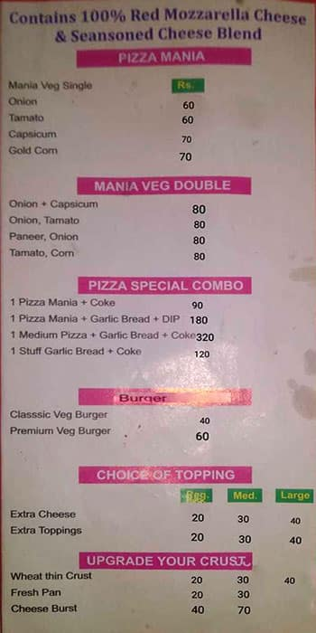 Doubles Pizza Cafe menu 