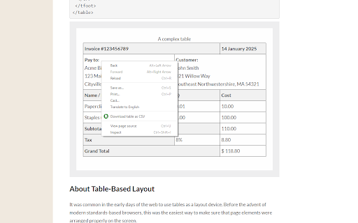 Download table as CSV