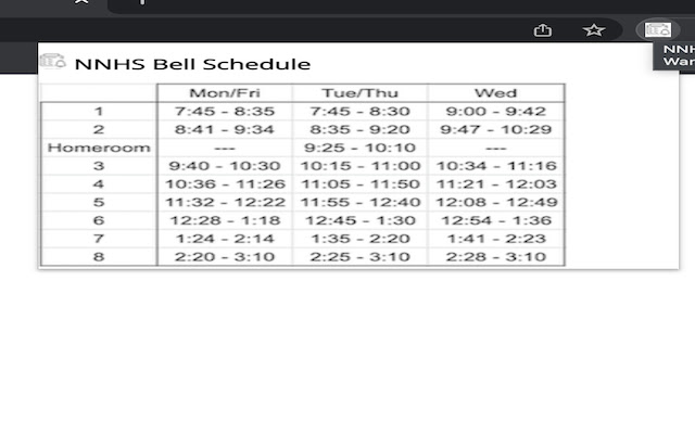 NNHS Bell Schedule chrome extension