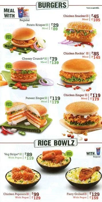 KFC menu 