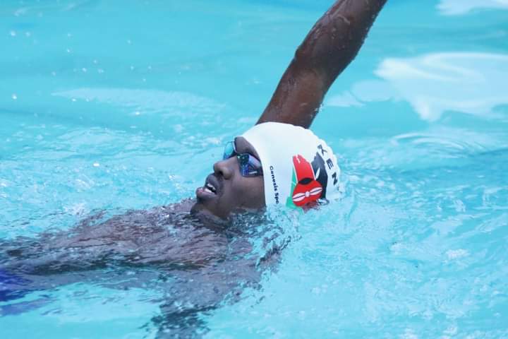 Jeff Muturi from Genesis Sports Limited during the last NCAA Level 3 Swimming Championship at Peponi School