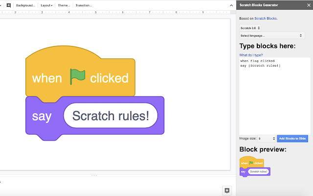 Screenshot of Scratch Blocks