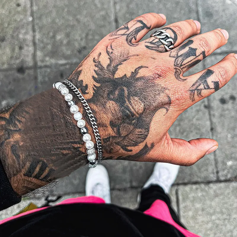 Herenmode Zircon Parel Armband Set, een stijlvol sieraad voor de moderne man. Voegt elegantie en klasse toe aan elke outfit, perfect cadeau!