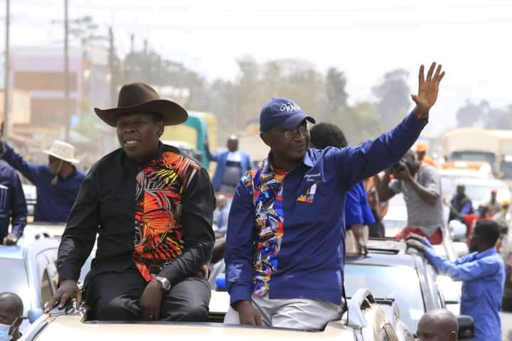 Governor Wycliffe Wangamati and Defense CS Eugene Wamalwa in Bungoma town during the DAP-K rally in Bungoma County.