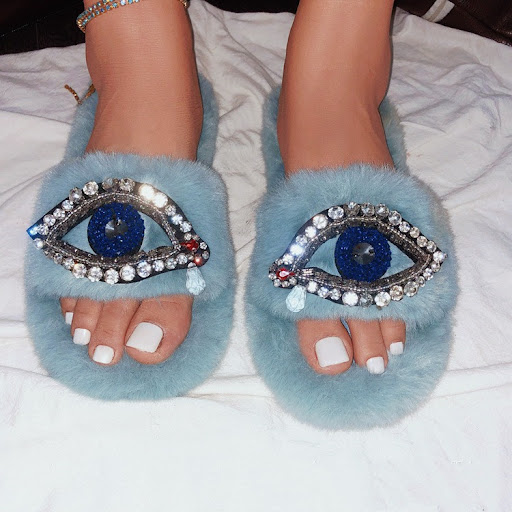 Title 6, Faux Fur Velvet Slippers with Demon Eye design ...